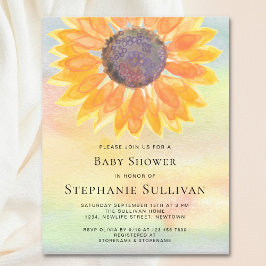 バジェット水色ひまわり赤ちゃんシャワー招待状