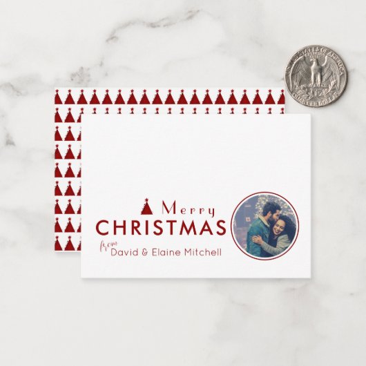 バジェット水色クリスマスツリーカップルの写真 ノートカード (正面/裏面インサイチュ)