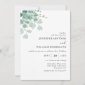 バジェット水色グリーンユーカリ結婚ス 招待状 (正面)