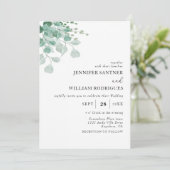 バジェット水色グリーンユーカリ結婚ス 招待状 (スタンド正面)