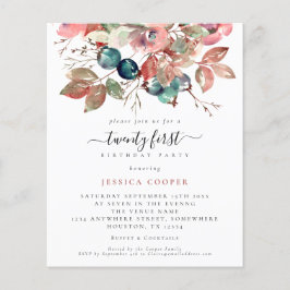 バジェット水色ピンクフローラ21st誕生日招待状