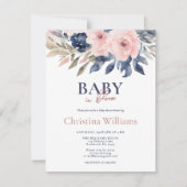 バジェット水色ピンクブルーフローラ赤ちゃんシャワー 招待状 (正面)