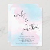 バジェット水色ピンクブルーQRコードウェディング招待 (正面/裏面)