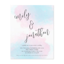 バジェット水色ピンクブルーQRコードウェディング招待