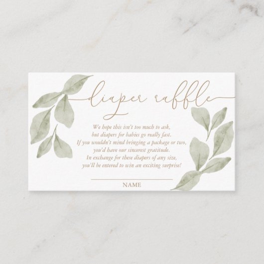 バジェット水色ユーカリおむつラッフル エンクロージャーカード (正面)