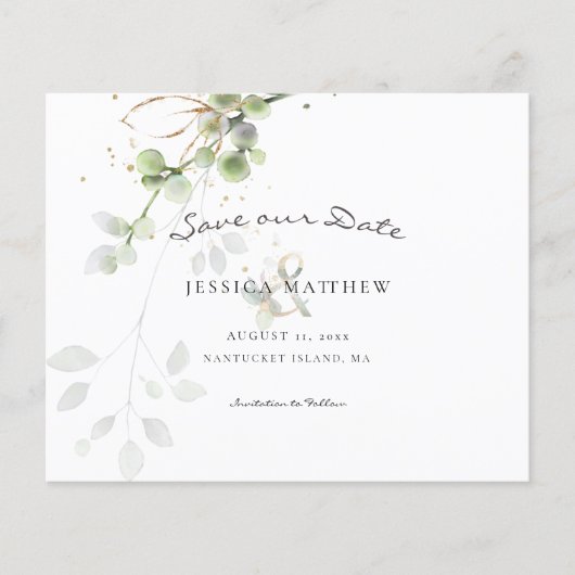 バジェット水色ユーカリ日付カードを保存 (正面)