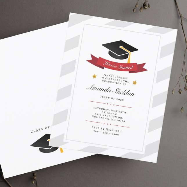 バジェット法科卒業シルバーホワイトパターン卒業 (Simple Modern Graduation 2025 Script Grad Party Invitation)