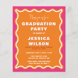 バジェット波形ピンクオレンジの写真卒業招待状