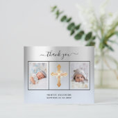 バジェット洗礼シルバーブルー写真サンキューカード (スタンド正面)