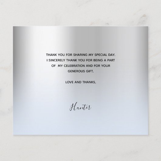 バジェット洗礼シルバーブルー写真サンキューカード (裏面)