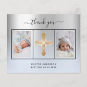 バジェット洗礼シルバーブルー写真サンキューカード (正面)