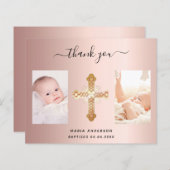 バジェット洗礼バラ金ゴールド写真サンキューカード (正面/裏面)