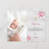 バジェット洗礼ピンクフローラフォト感謝していシルバー (正面/裏面)