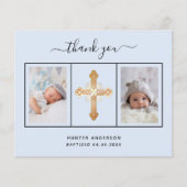 バジェット洗礼ライトブルー写真少年サンキューカード (正面)