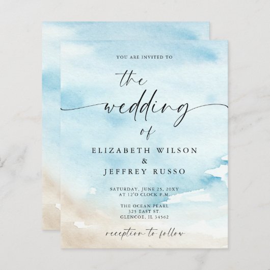 バジェット海シーサマービーチ結婚式招待状 (正面/裏面)