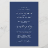 バジェット海軍と白の写真結婚式招待状 (正面)