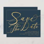 バジェット海軍と金ゴールド結婚式の日付を保存 (正面/裏面)