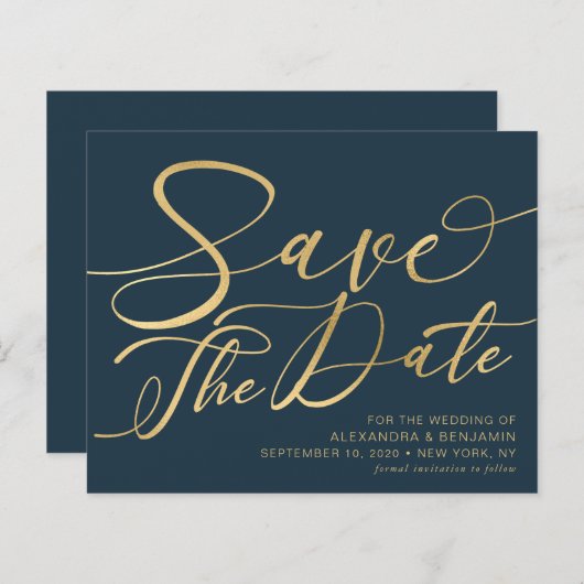 バジェット海軍と金ゴールド結婚式の日付を保存 (正面/裏面)