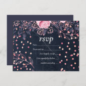 バジェット海軍ピンク結婚ロセゴールドフローラ インビテーションポストカード (正面/裏面)