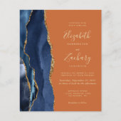 バジェット海軍ブルーアゲート焼きオレンジの結婚式の招待 (正面)