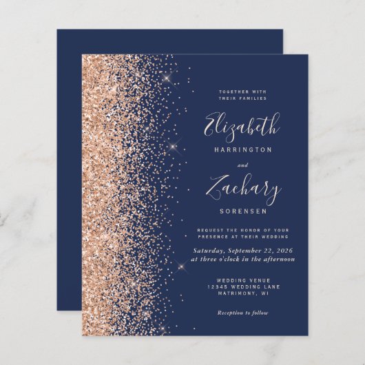 バジェット海軍ブルーピーチQRコードウェディング招待 (正面/裏面)