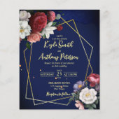 バジェット海軍ブルーブルゴーニュバラ結婚式の招待 (正面)