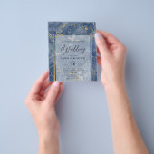 バジェット海軍ブルー金ゴールドインク抽象芸術結婚式の招待 チラシ (手)