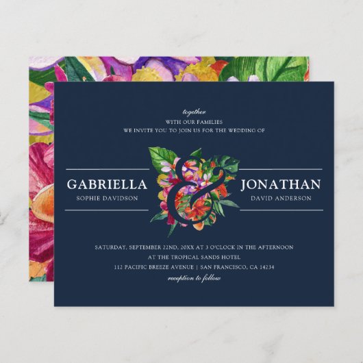 バジェット海軍モダントロピカルブケ結婚ス (正面/裏面)