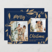 バジェット海軍葉金ゴールド2 Photo Christmas Card (正面/裏面)