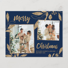 バジェット海軍葉金ゴールド2 Photo Christmas Card