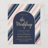 バジェット海軍赤面ピンクローズ金ゴールド結婚式の招待 (正面)