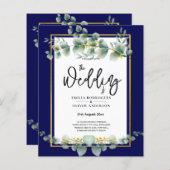 バジェット海軍金ゴールドユーカリ結婚式QRコードを招待 (正面/裏面)