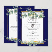 バジェット海軍金ゴールドユーカリ結婚式QRコードを招待 (正面/裏面)