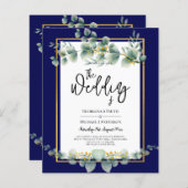 バジェット海軍金ゴールドユーカリ結婚式QRコードを招待 (正面/裏面)