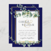 バジェット海軍金ゴールドユーカリ結婚式QRコードを招待 ポストカード (正面/裏面)