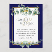 バジェット海軍金ゴールドユーカリ結婚式QRコードを招待 ポストカード (正面)