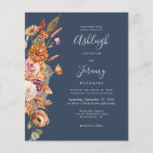 バジェット海軍錆びフローラ水の色の結婚式の招待 (正面)