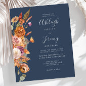 バジェット海軍錆びフローラ水の色の結婚式の招待