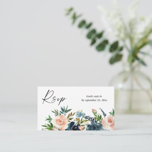 バジェット海軍、ダスティーブルーズ&ピンクフローラ2SM食事RSVP エンクロージャーカード (スタンド正面)