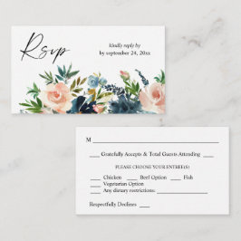 バジェット海軍、ダスティーブルーズ&ピンクフローラ2SM食事RSVP エンクロージャーカード