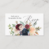 バジェット海軍、ブルゴーニュ、ピンクフローラ2SM食事RSVP エンクロージャーカード (正面)