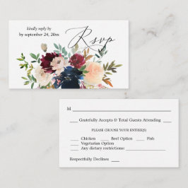 バジェット海軍、ブルゴーニュ、ピンクフローラ2SM食事RSVP エンクロージャーカード
