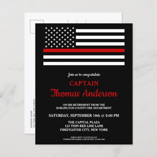 バジェット消防士の退職招待状はがき (正面/裏面)