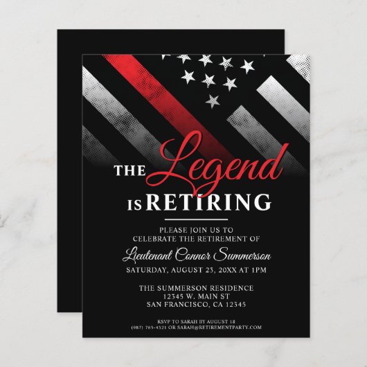 バジェット消防士退職パーティの招待状 (正面/裏面)