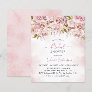 バジェット淡い色のピンクフローラブライダルシャワー招待