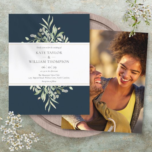 バジェット深いシーブルーグリーン結婚リーの写真招待状