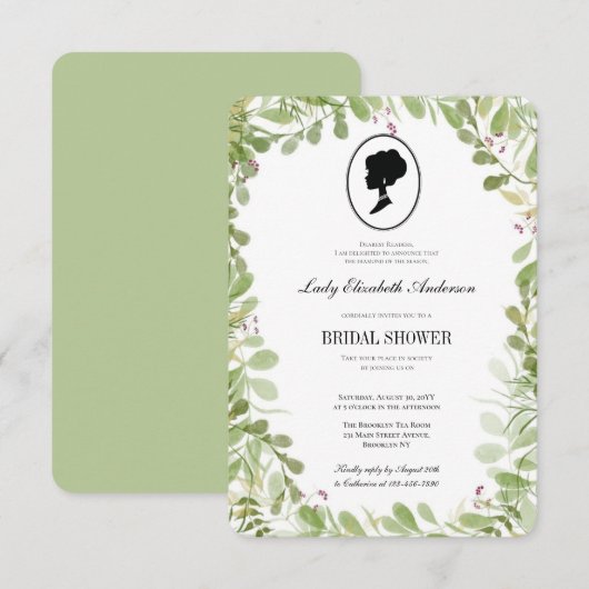 バジェット温室ボタニカルブリジガートンブライダルシャワー 招待状 (正面/裏面)