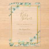 バジェット澄んアクリルまたは曇り赤ちゃんシャワー葉付き アクリル招待状 (正面)