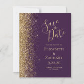 バジェット濃い紫の金ゴールド日付カードの保存 (正面)