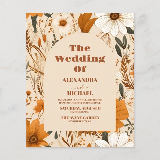 バジェット焦げオレンジ色の水の色のワイルドフラワー結婚ズ (正面)